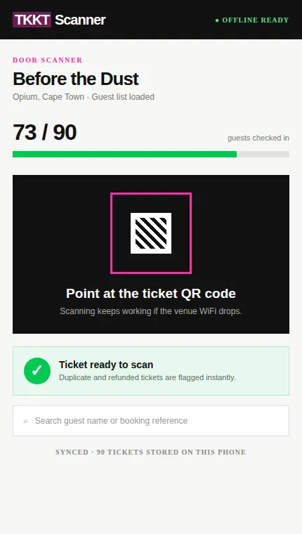 TKKT offline-ready phone ticket scanner